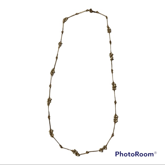 Gold Choker with Clusters of Pearl-looking Little White Beads - Picture 1 of 6